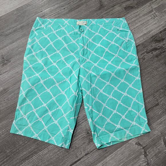 Caribbean Joe Green & White Rope Knot Print Bermuda Shorts Multiple Pockets - Picture 6 of 6